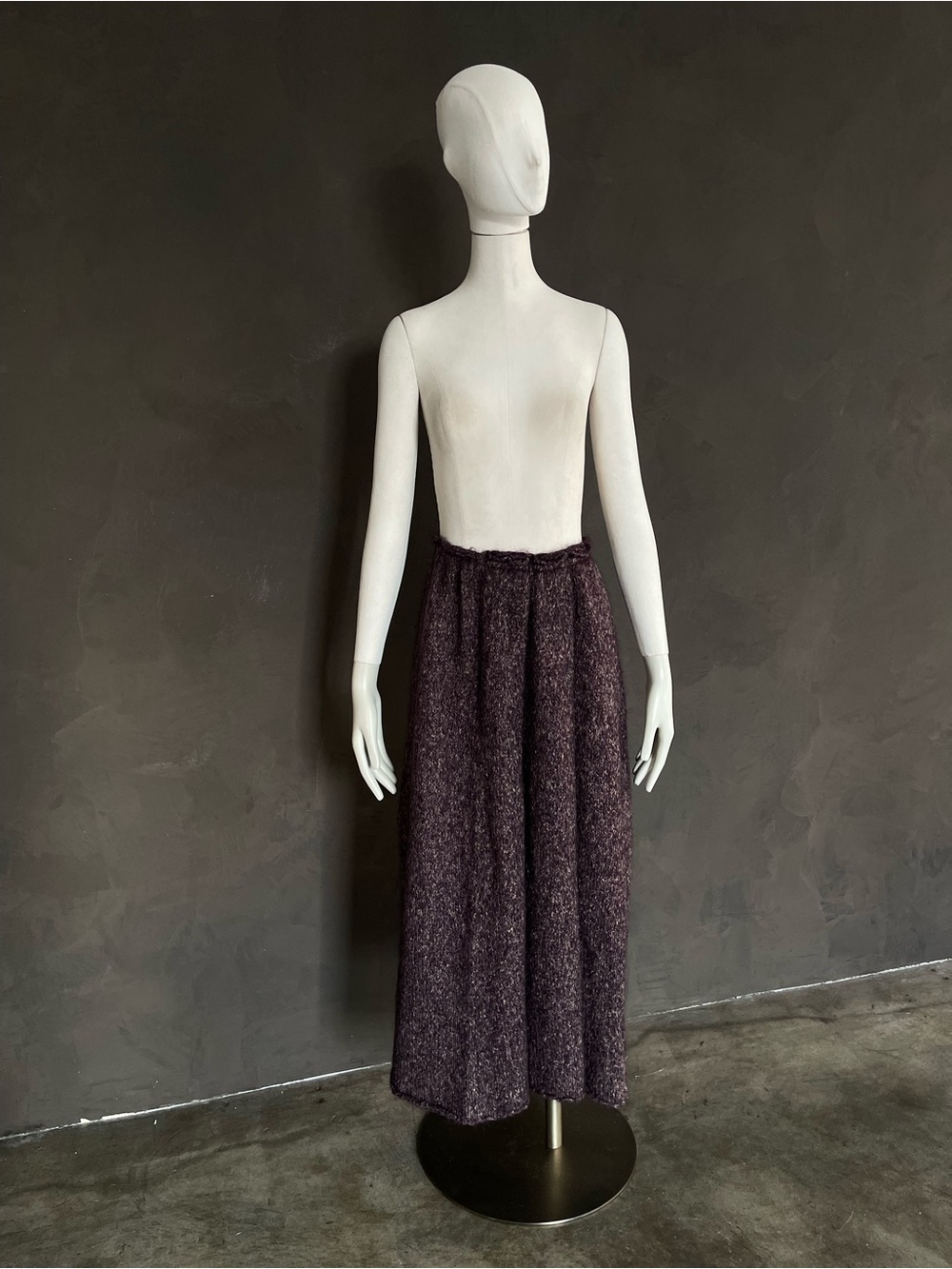 Y’s Yohji Yamamoto Plum Wool Cotton Knit Pleated Maxi Skirt Made in Japan